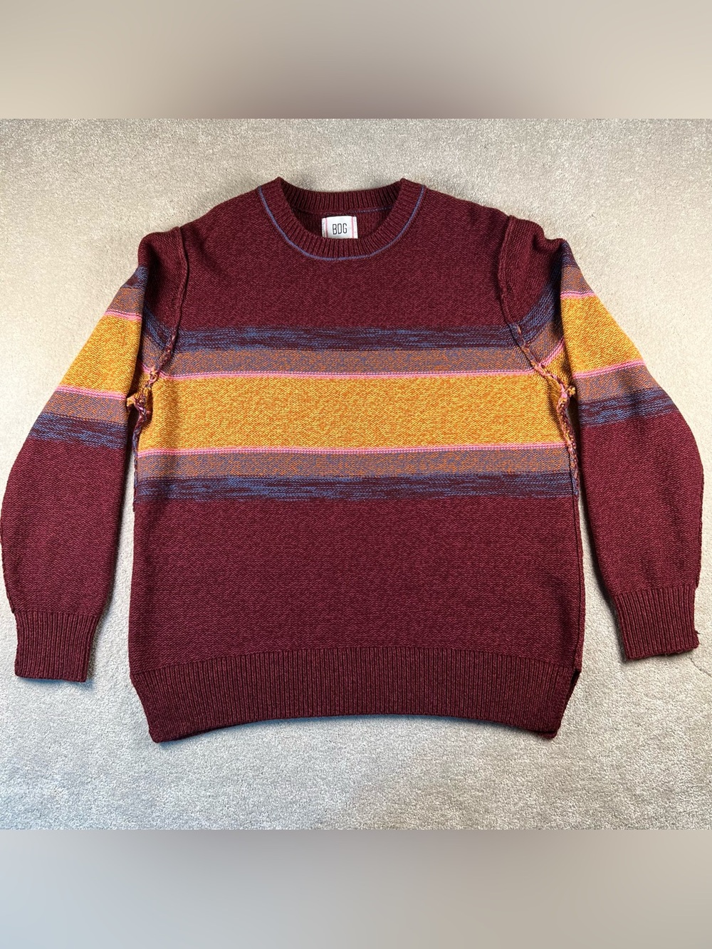 BDG Sweater Red Yellow Stripe Crew Oversized Urban‎ Outfitters Women Small